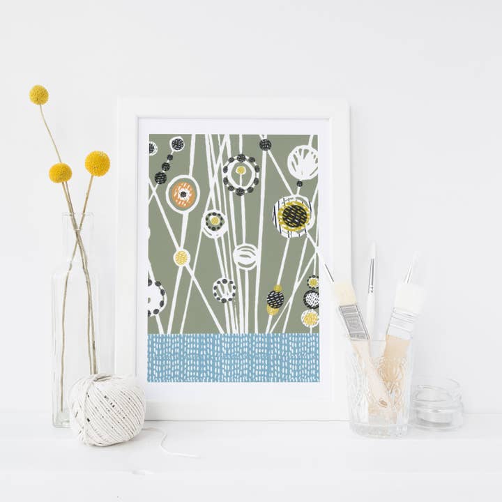 Midcentury Meadow Art Print (Sage) for wholesale by Jenni Douglas Designs