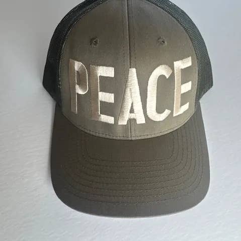 Peace Trucker Hat in Army Green for wholesale by Twenty6 Designs