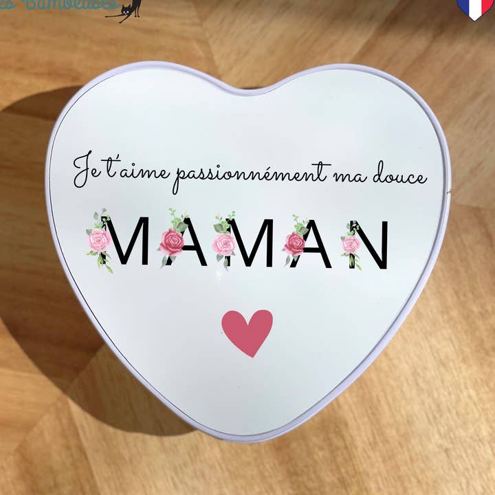 Metallbox Herz Mama Blumenschriftzüge für den Großhandel von les bambetises