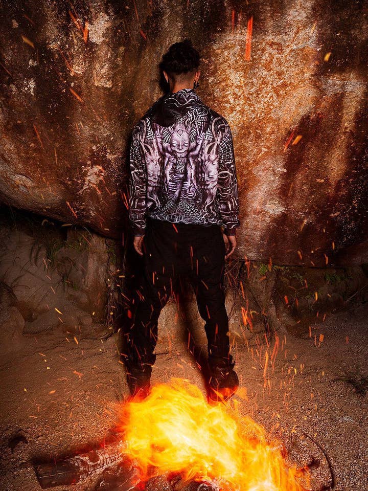 Camisola com Capuz de Geometria Sagrada | Camisola com Capuz Fractal | Roupa Psy | Camisola com Capuz para Festival | Camisola Psicadélica | Set & Setting (HD) por atacado de Mystic Mind