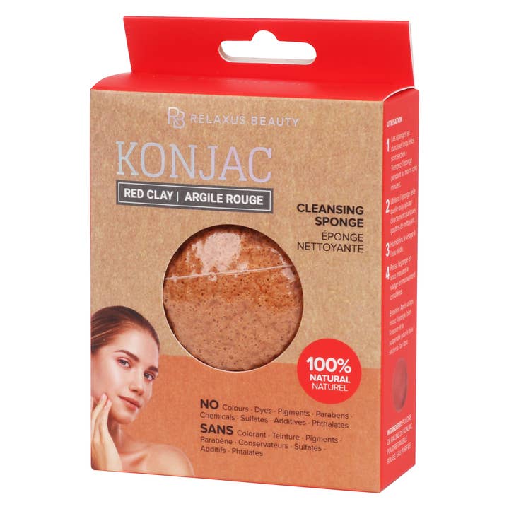 Red Clay Konjac Cleansing Sponge - Displayer of 12 for wholesale by Relaxus Products