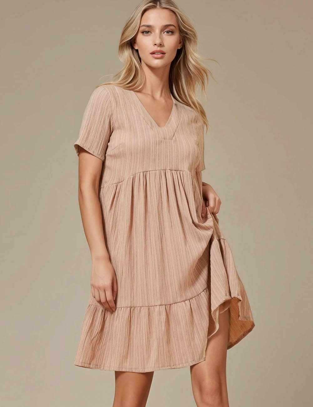 Sweetkama - Vente Robe – femme - Robe courte quotidienne à manches courtes et col en V24