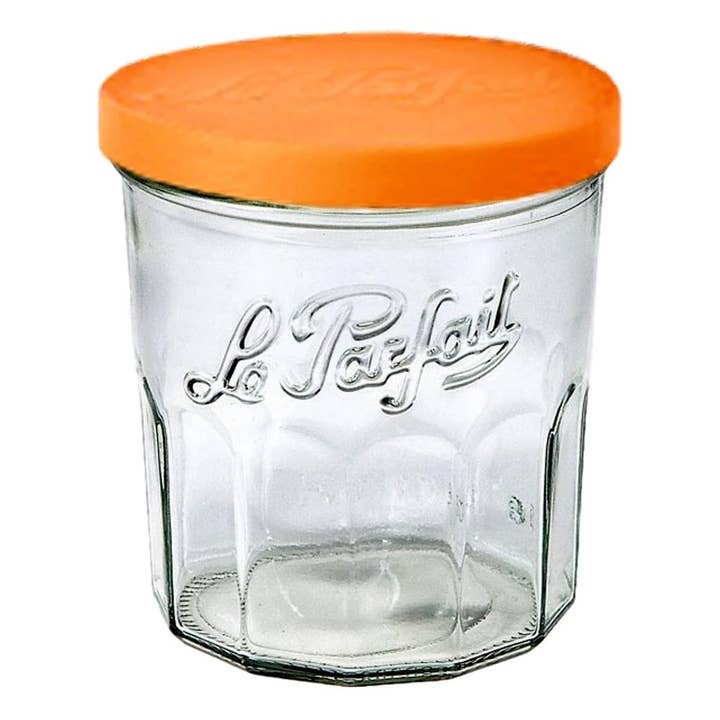 Le Parfait - Wholesale Drinking Glass/Cup - 324ml French Jam Pot Faceted Drinking Glass W Orange Cover