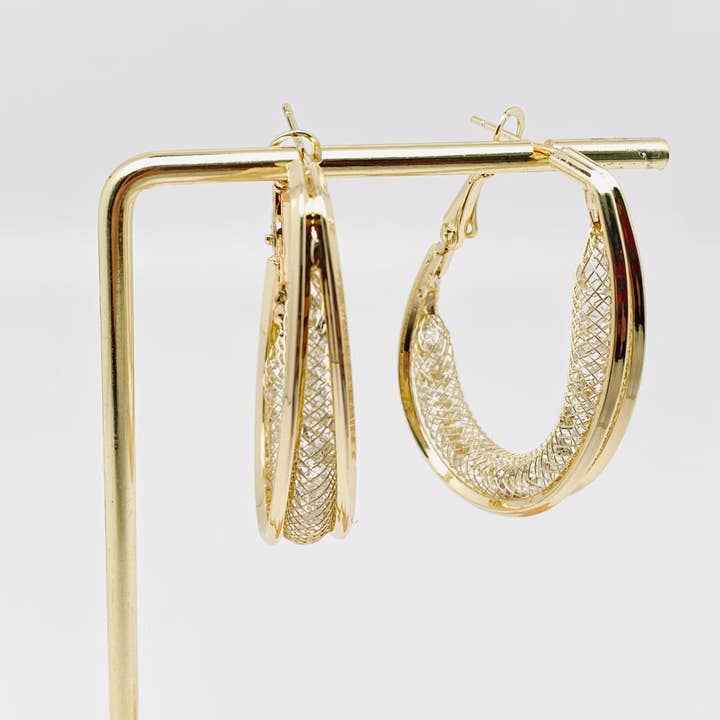 Mio Queena - Wholesale Hoop Earrings - Metal Reticular Hoop Earring1