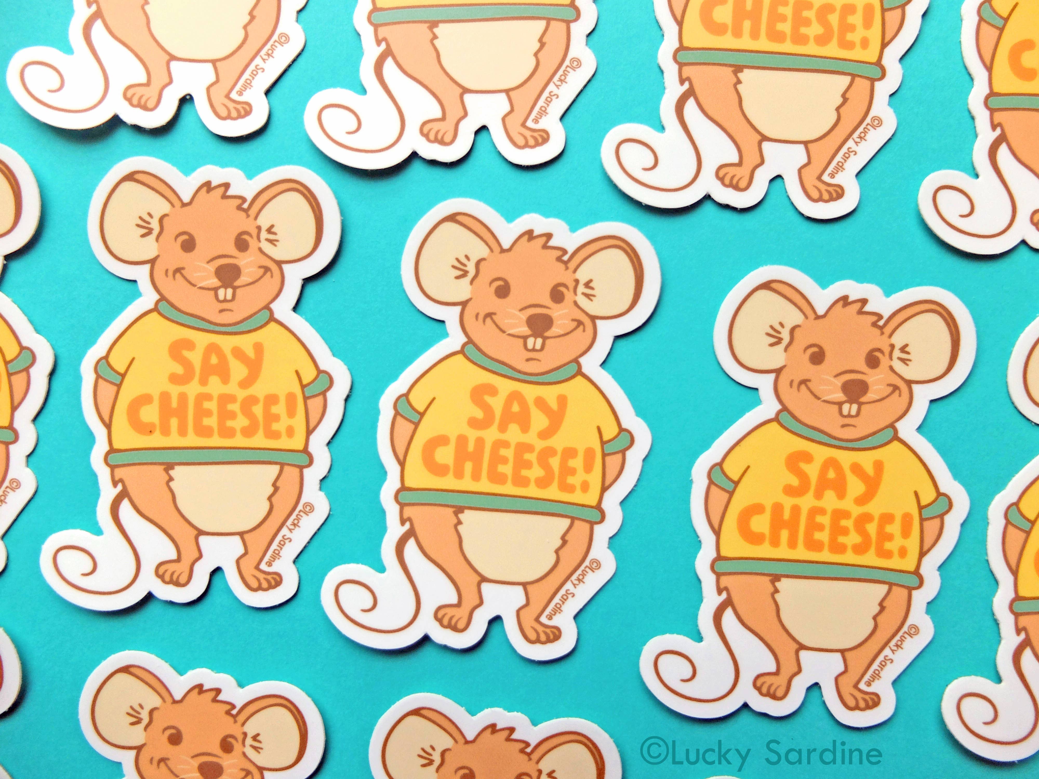 Lucky Sardine - Wholesale Sticker - Say Cheese Mouse, Retro Tee Shirt, Funny Vinyl Sticker1