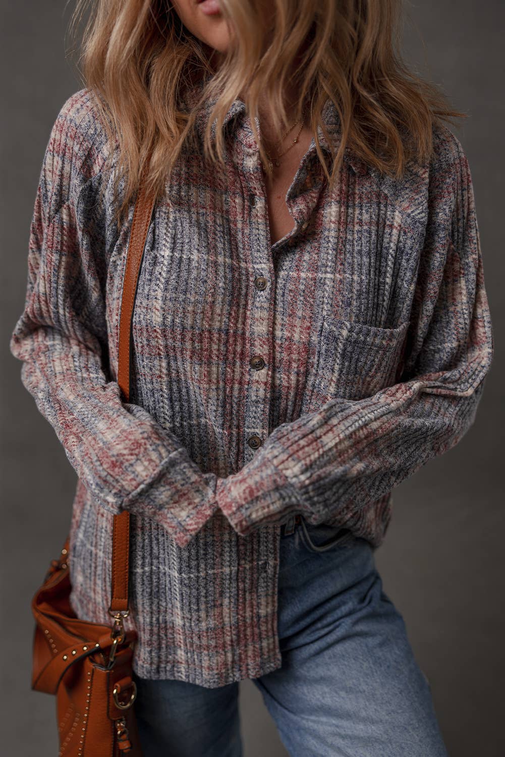 Multicolour LDC Plaid Textured Chest Pocket Vintage Shirt for wholesale on Faire2