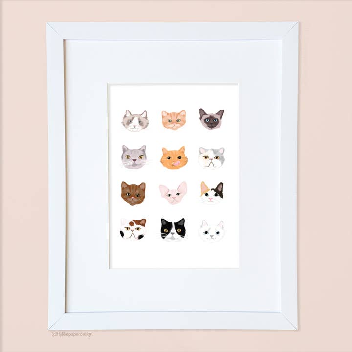 Cat Faces Print for wholesale by Fly Like Paper Design
