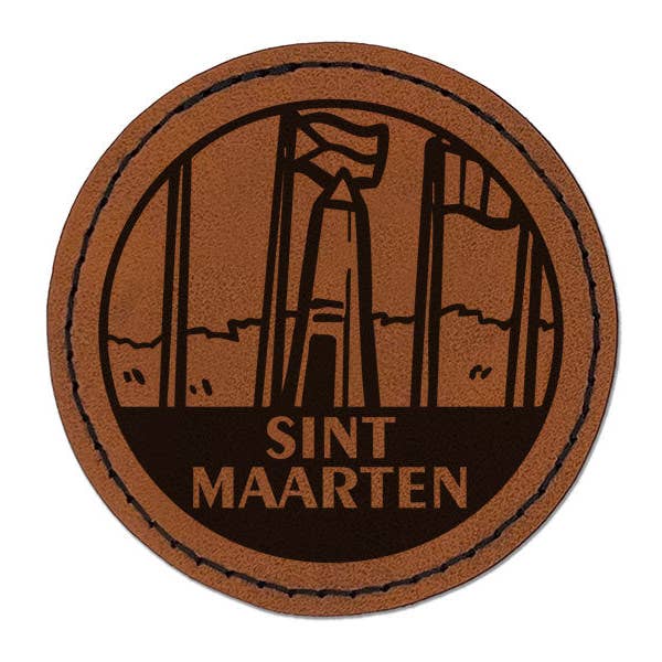 Monument frontalier de Sint Maarten Destination du pays Écusson en faux cuir gravé à repasser - 2,5 pouces - Marron pour la vente par Sniggle Sloth