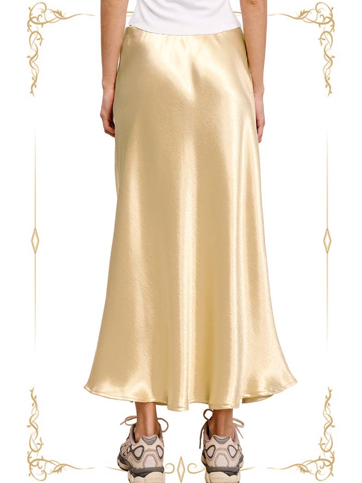 La Miel - Wholesale Skirt - Women's - JDP4232-Dressy Satin Long Panel Silhouette Skirt7