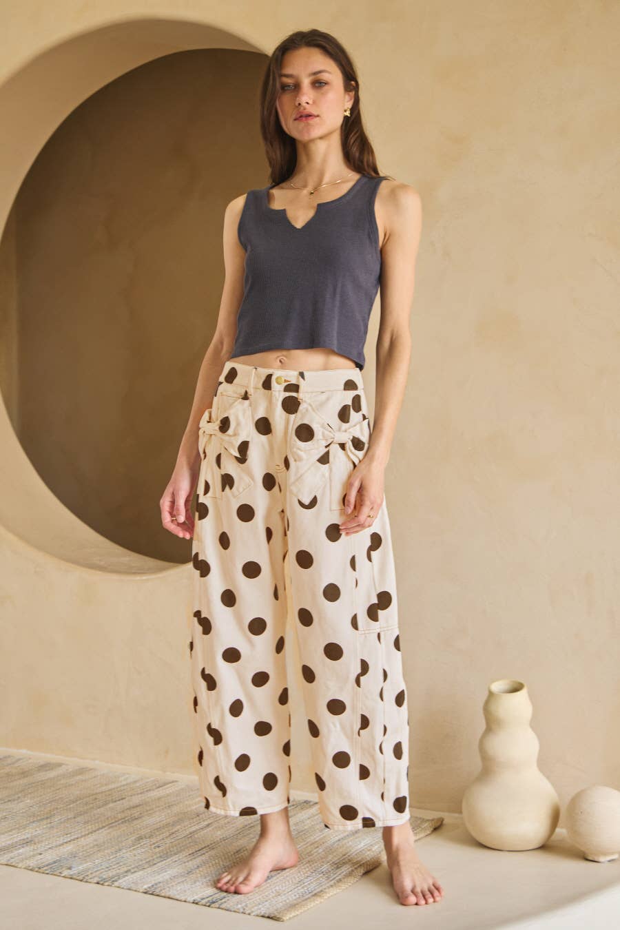 Oddi - Wholesale Pants - Women's - Polka Dot Printed Barrel Denim Pants4