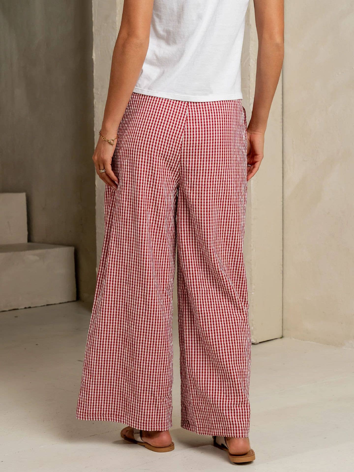 Rosa Clothing - Wholesale Pants - Women's - Vintage Y2k Gingham Laced Wide Leg Pants6