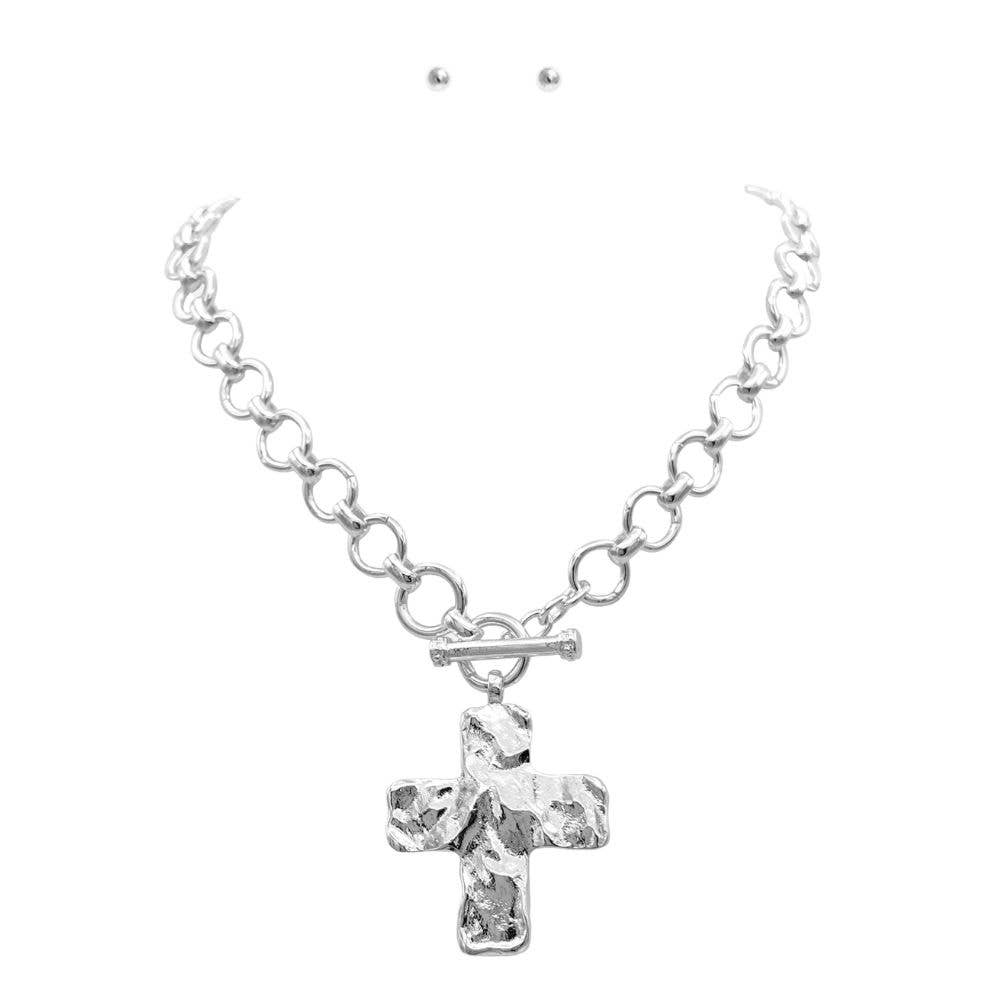 JOIA ACCESSORIES – wholesale Hänge-/berlockhalsband – METALLPÄRLA KORS HÄNGE HALSBAND, NK 100242