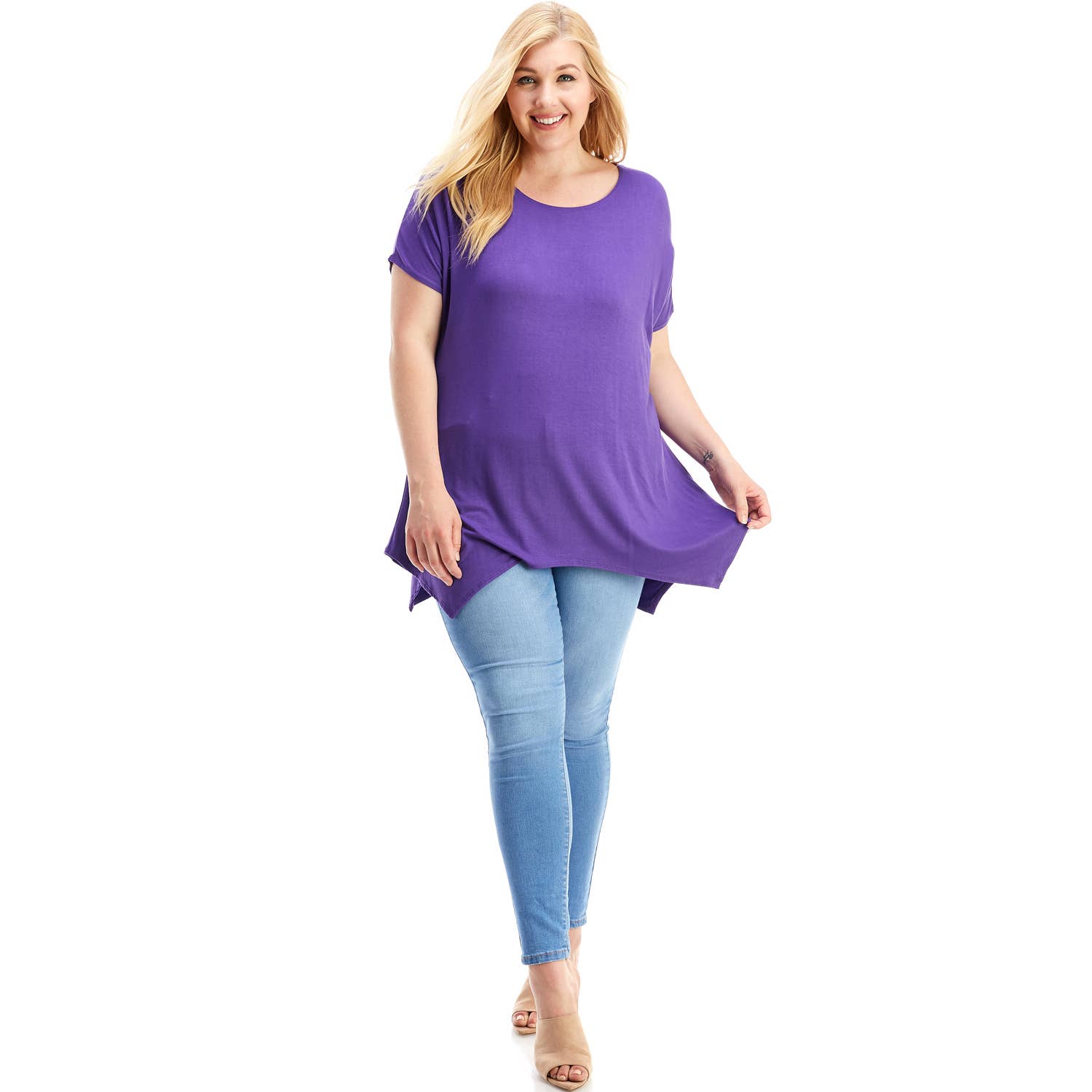 Azules Clothing - Wholesale Tunic - Women's - ATP-2307RSX Plus Size Asymmetric Short Sleeve Tunic68