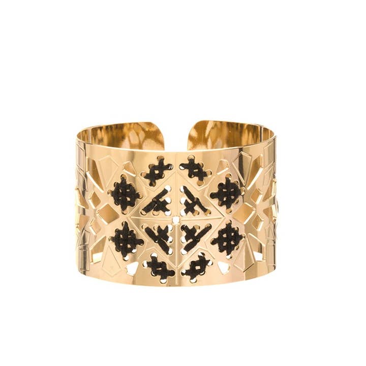 CAMILLE ENRICO - Wholesale Cuff Bracelet - ADRAR gold and colored cotton adjustable cuff