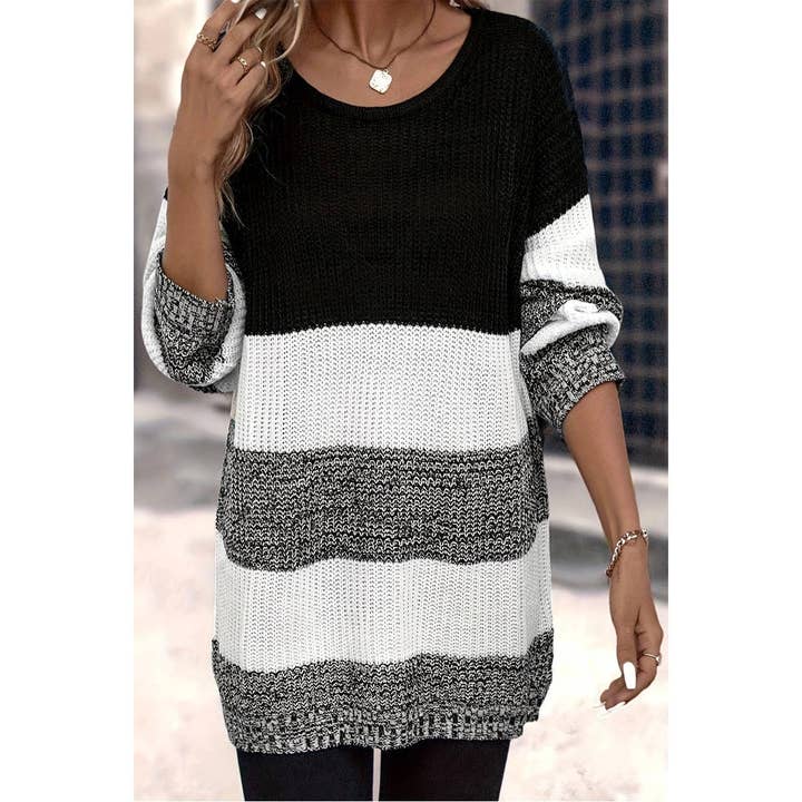 Knit Colorblock Cozy Long Sleeves Loose Sweater for wholesale by Supreme Fashion
