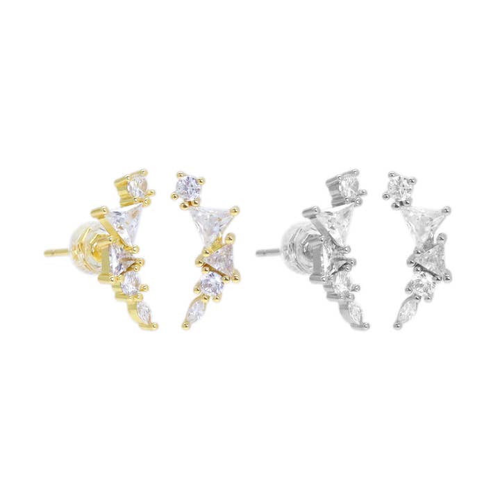 BestBeads&Beyond - Wholesale Stud/Post Earrings - Gold Triangle CZ Moon Stud Earrings, Sku#LK8550