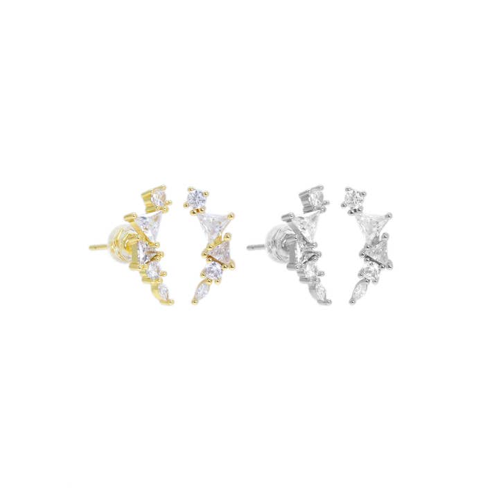 BestBeads&Beyond - Wholesale Stud/Post Earrings - Gold Triangle CZ Moon Stud Earrings, Sku#LK855