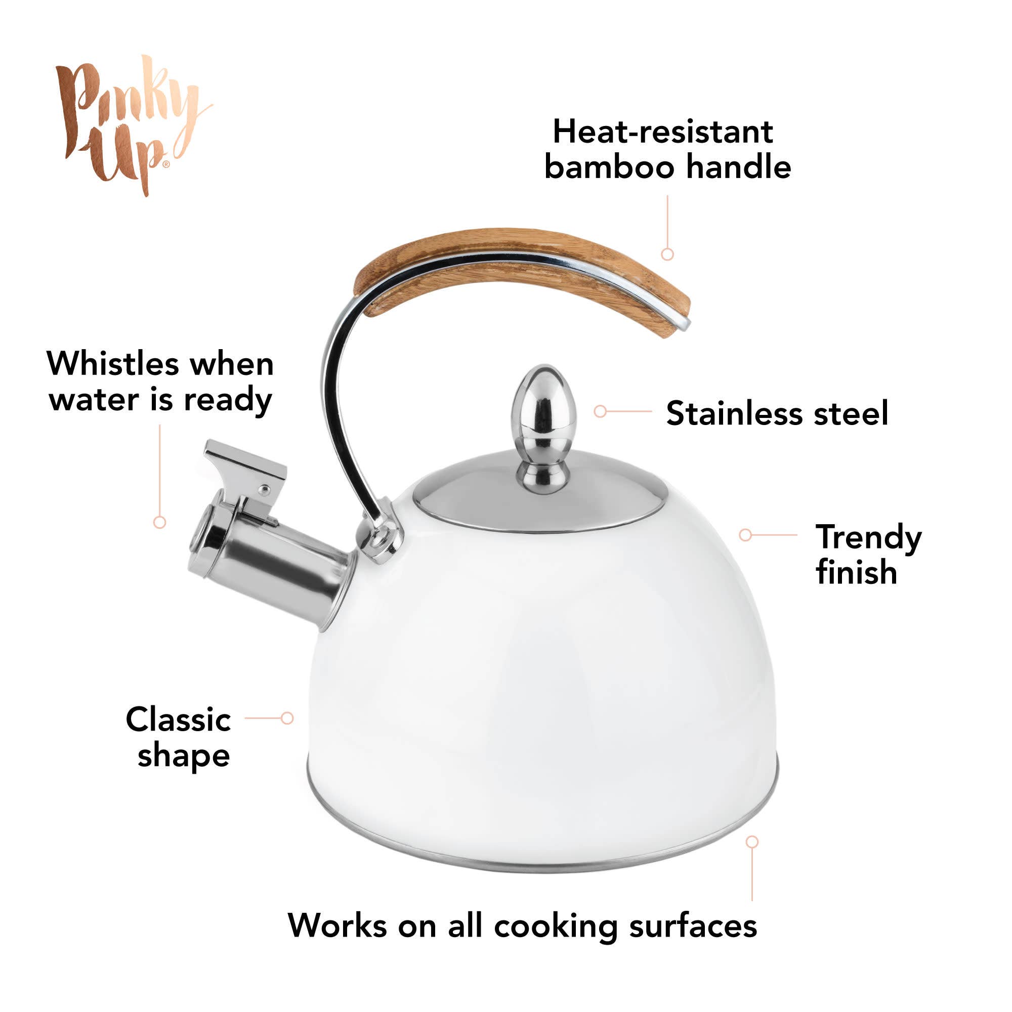 Pinky Up - Wholesale Tea Pot - Presley™ Classic Whistling Tea Kettle 70oz in White6