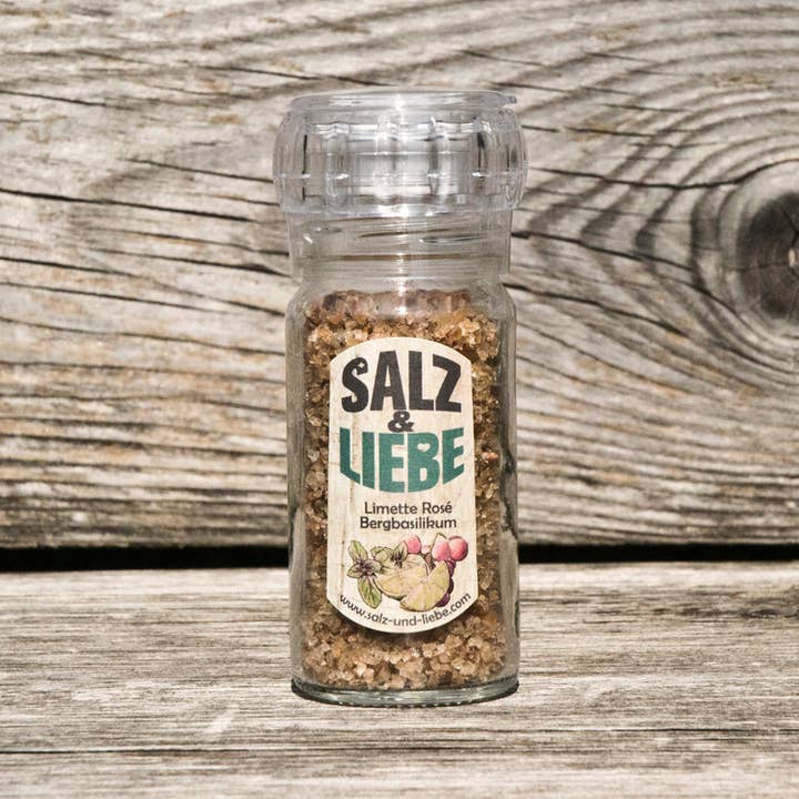 Organic lime rosé mountain basil salt 80g for wholesale by Salz & Liebe