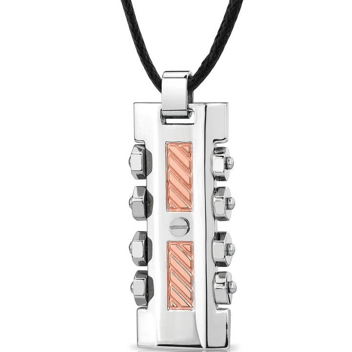 Stainless Steel Rose Gold-Tone Rivet Dog Tag Bar Pendant for wholesale by Peliani