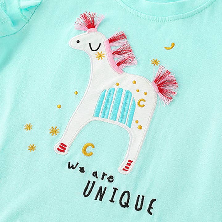 cyan 18M-7Y Toddler Girls Casual Round Neck Shorts Sleeves T-Shirts Wholesale Girls Clothing V3824061800024 for wholesale on Faire