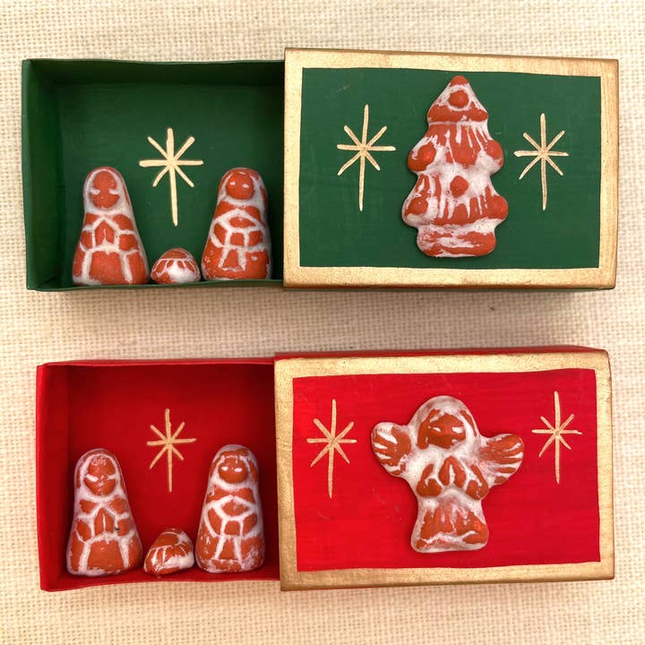 Match Box with Clay Nativity, Peru for wholesale by Tesoros Trading Company