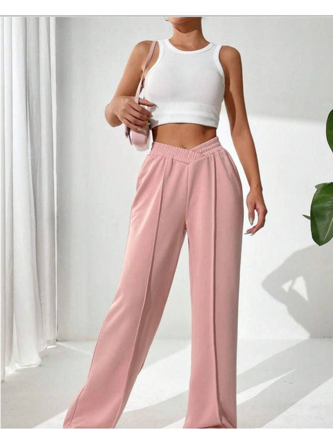 Sweetkama - Wholesale Pants - Women's - Ladies Solid Color Trendy Wide Stright Leg Sweat Pants 822