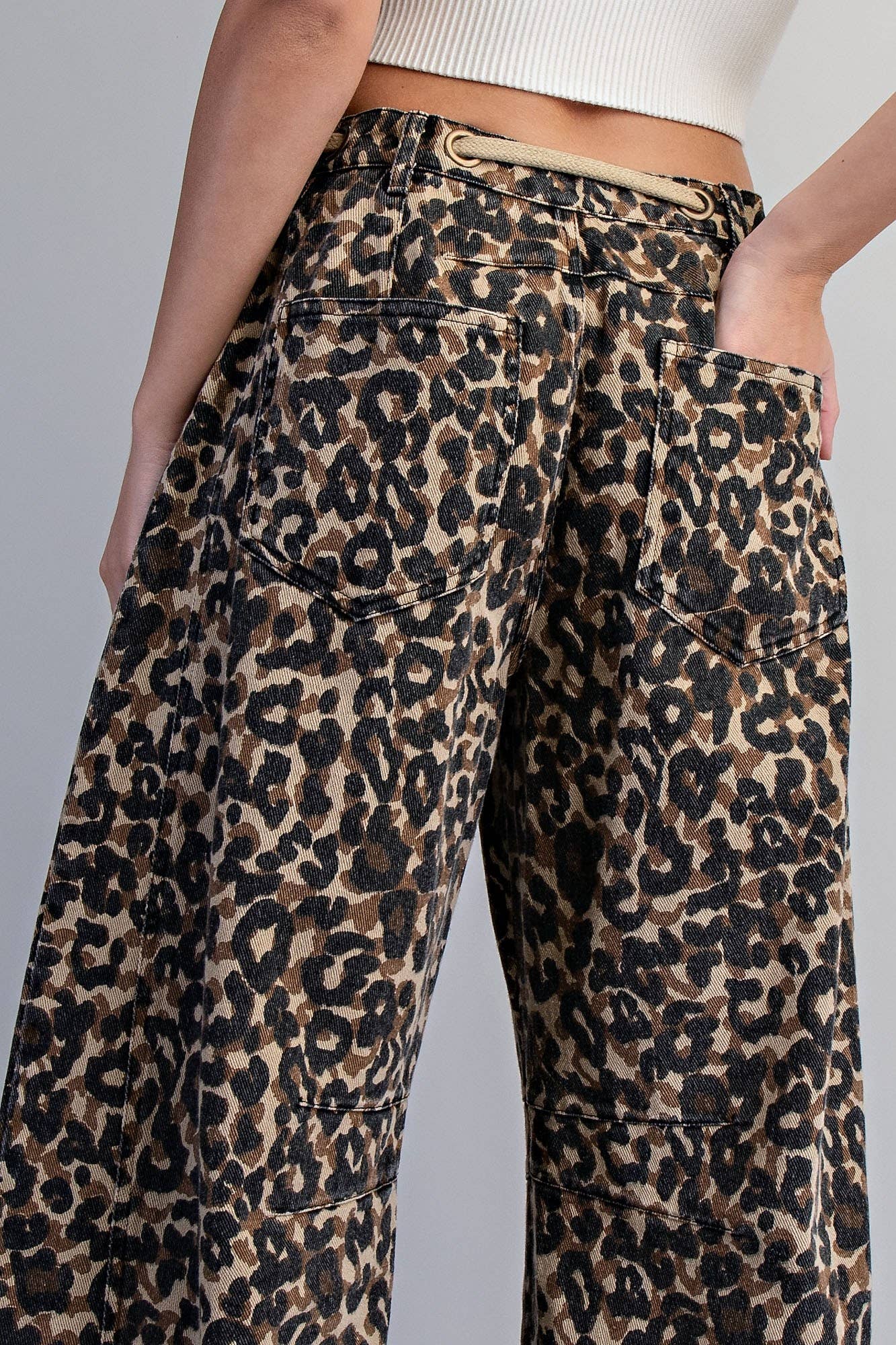 PM4646 - LEOPARD FRONT TIE BARREL PANTS for wholesale on Faire9
