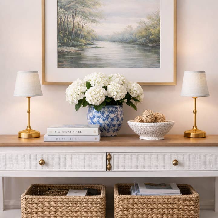 The Enchanted Home - Wholesale Accent/Desk Lamp - Antique Gold Rechargeable Lamp with Soft Blue Shade1