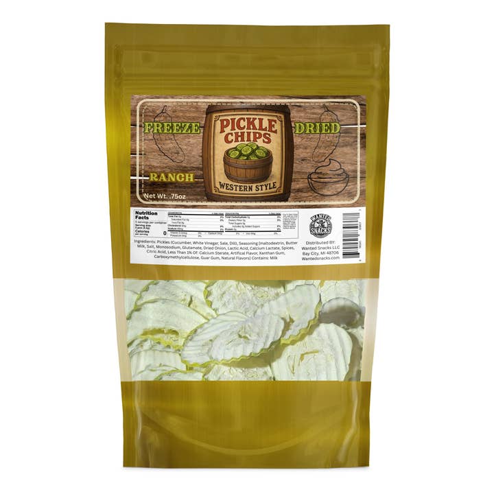 Freeze Dried Pickles- Ranch 0.75oz Bag for wholesale by Wanted Snacks LLC