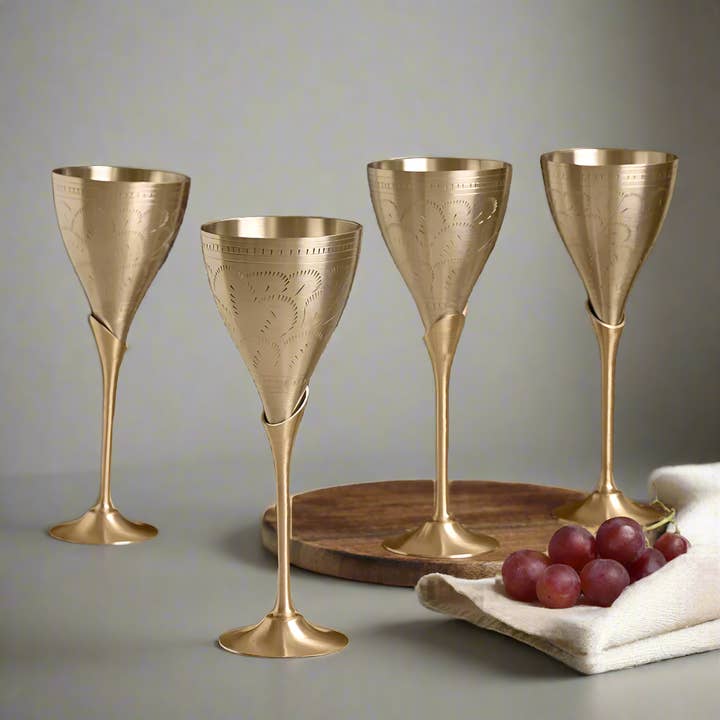 SAMA Homes - Wholesale Wine glass - High Quality Brass Goblet Set or Wine Glasses | Set of 4 Pcs