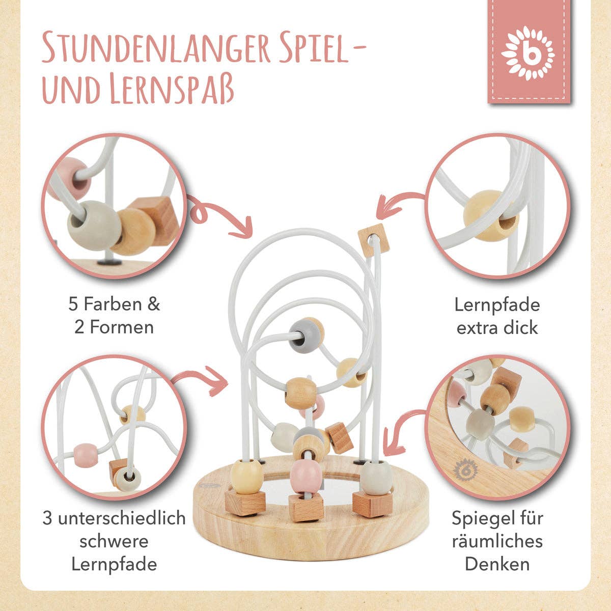 Bieco Spielwaren - Wholesale Wood Toy - Kids - Motor skills loop with mirror rose5
