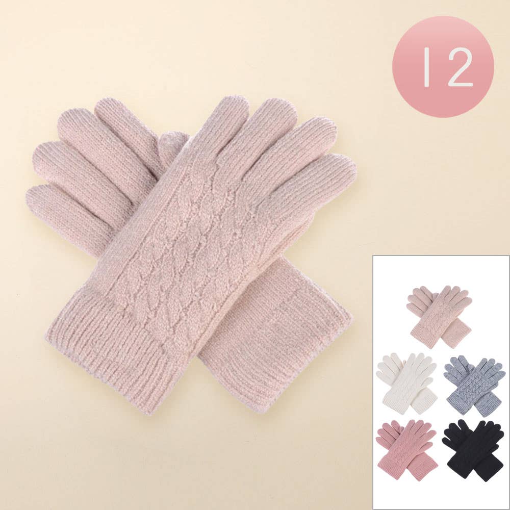 Sensibling Corp. – wholesale Gloves – Women's – 12Pairs - Faux Fur Lining Classic Cable Knit Gloves3