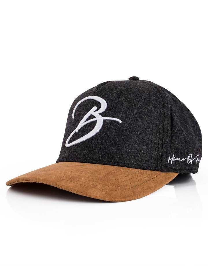 B Script Flannel Snapback Cap Charcoal for wholesale by Blackskies