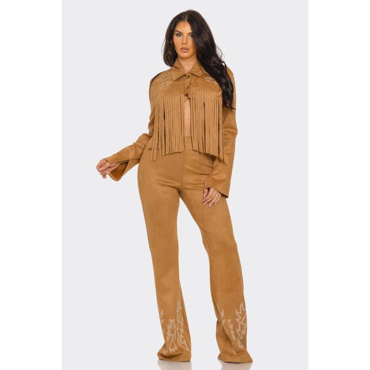 Plus Fringe Decorative Stitching Jacket Pant Set for wholesale by DORCAS
