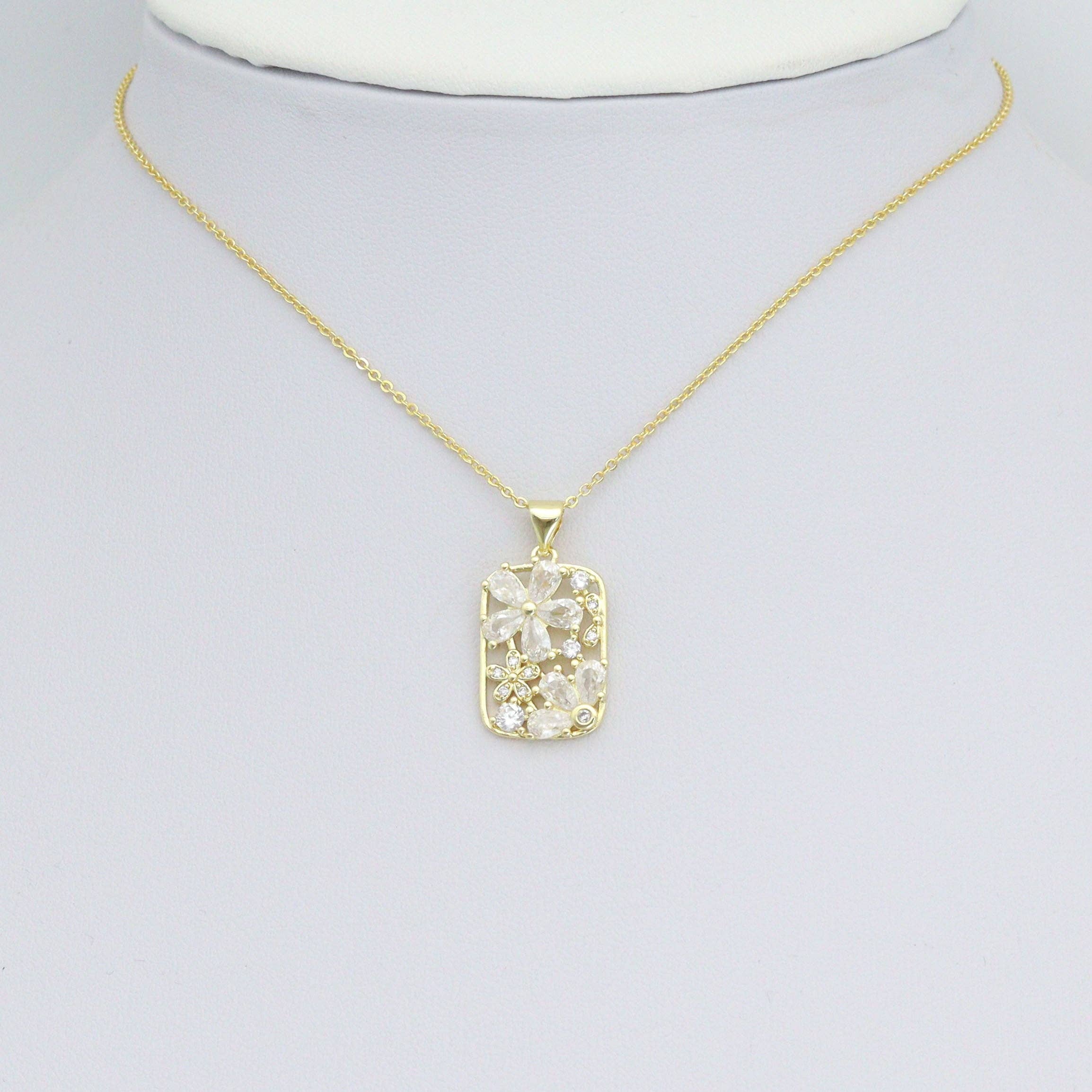 BestBeads&Beyond - Wholesale Individual Charm/Pendant - Baguette CZ Flower Rectangle Charm Pendant, Sku#LK11213