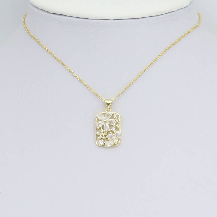 BestBeads&Beyond - Wholesale Individual Charm/Pendant - Baguette CZ Flower Rectangle Charm Pendant, Sku#LK11213