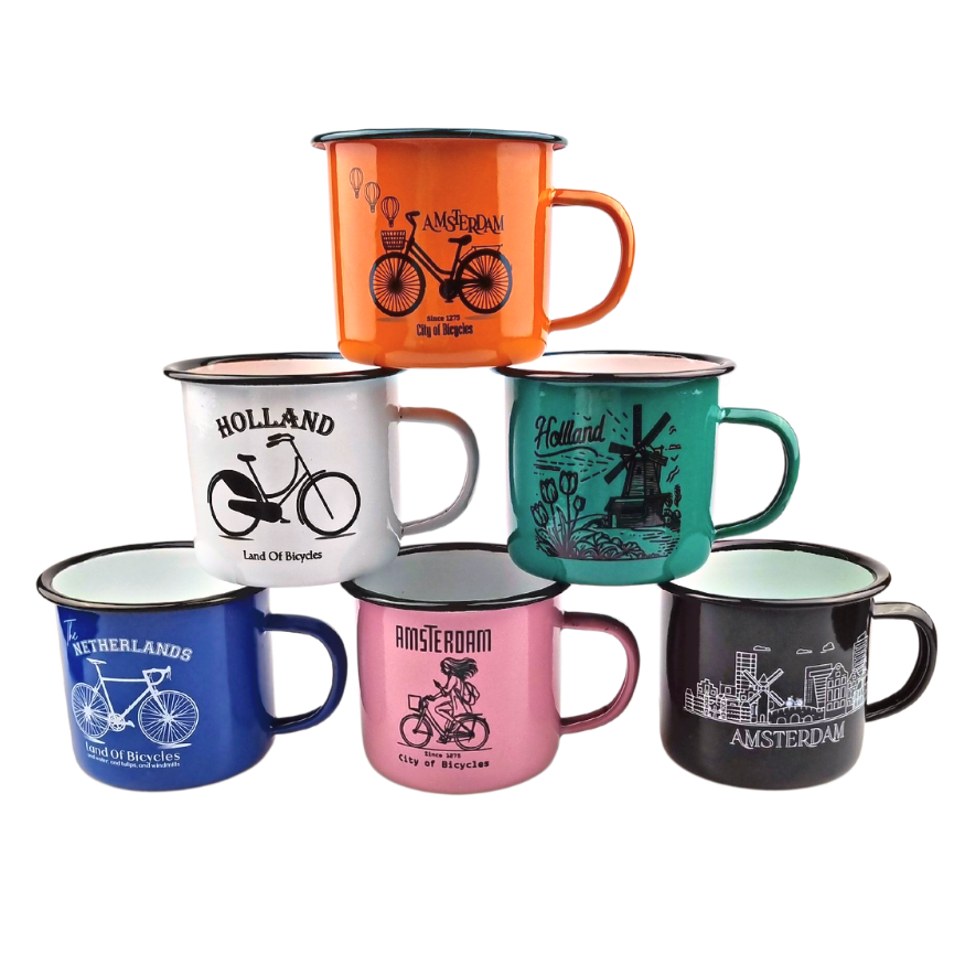 TRAAGOODS.COM – Engroshandel Kaffekrus – Emaljekrus med orange cykel og balloner1