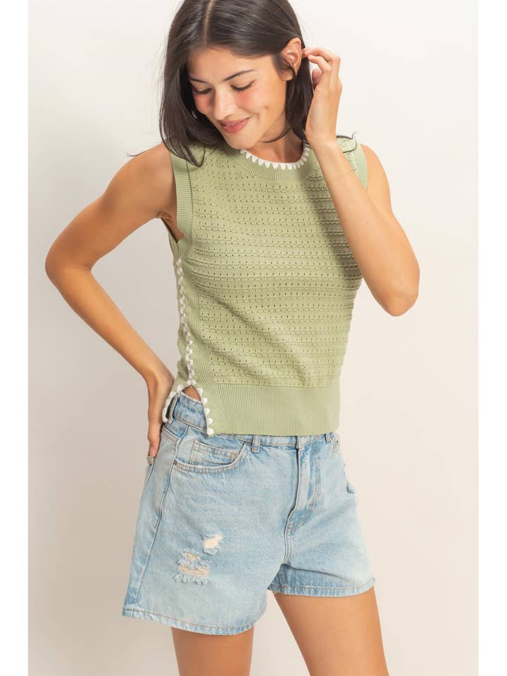 Eyelet Sleeveless Knit Top for wholesale by HYFVE