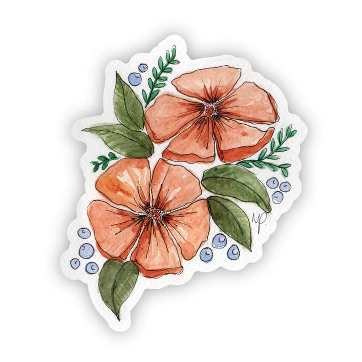 Orange Watercolor Flowers Sticker for wholesale by Yesterday’s Present