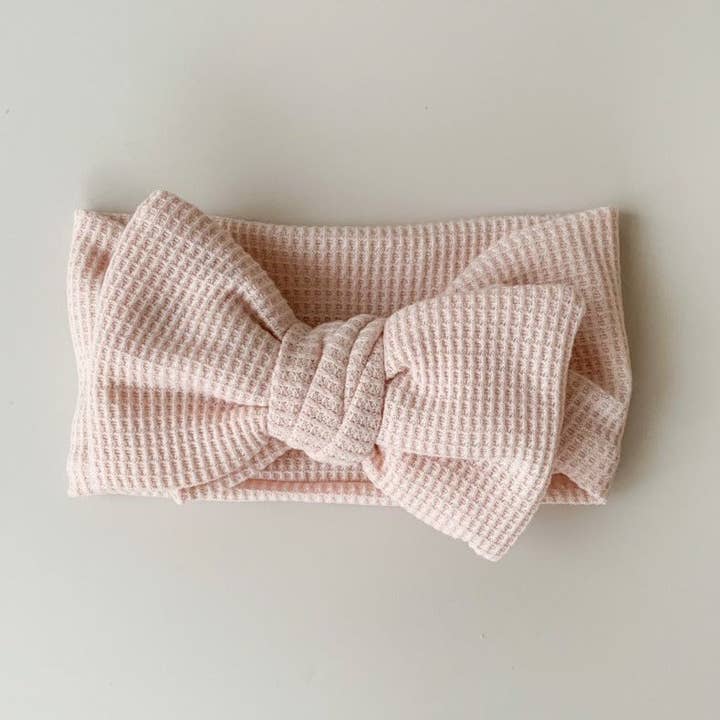 Petite + Co - Wholesale Fashion Headband - Baby - CHUNKY WAFFLE BOW HEADBAND - BEIGE
