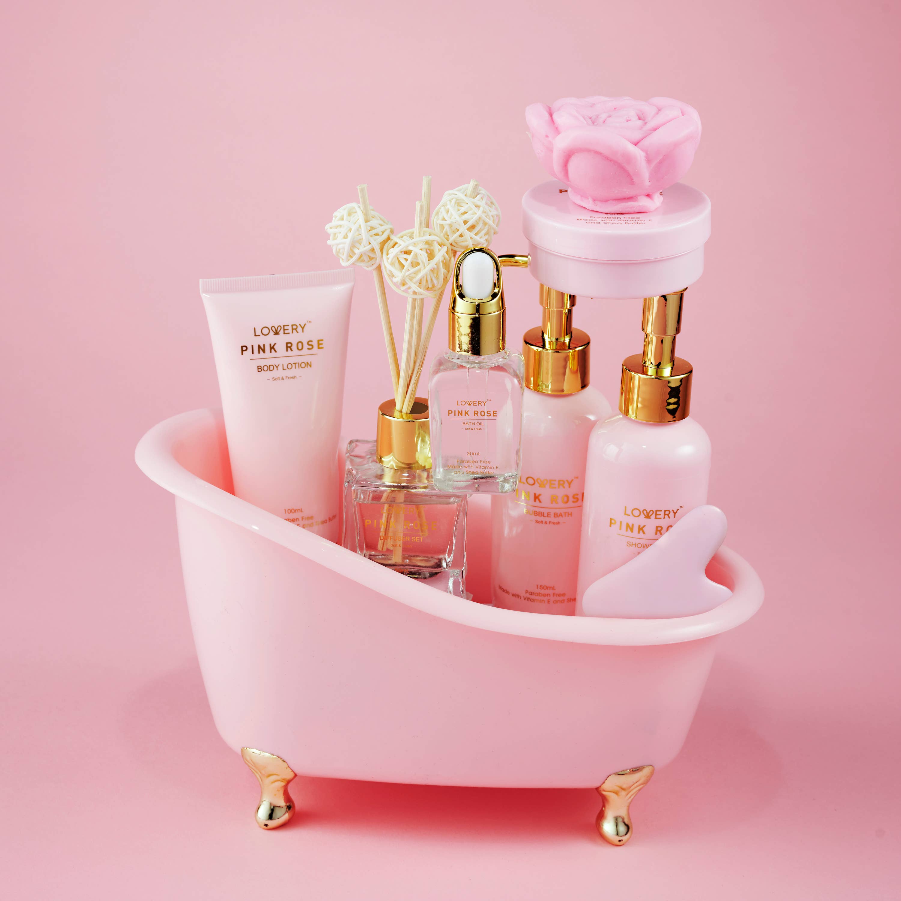 Lovery – wholesale Bath & body set – Luxury Pink Rose Bath and Body Set, 18pc Birthday Spa Kit5