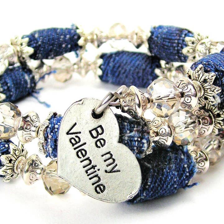 Be My Valentine Blue Jean Bead Wrap Bracelet Wife Girlfriend for wholesale by Chubby Chico Charms