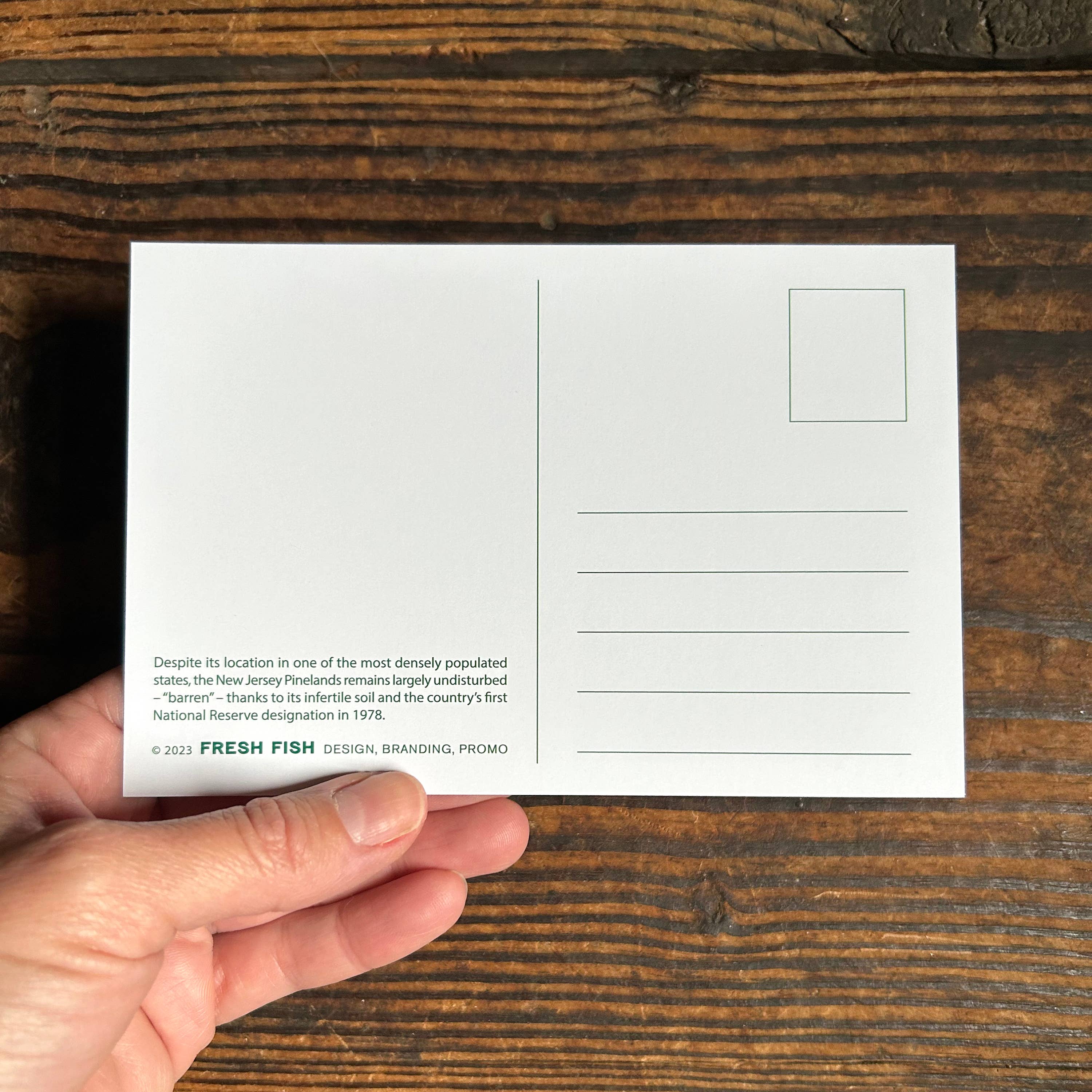 Fresh Fish - Wholesale Postcard - NJ Pine Barrens Map Post Card featuring 15 Attractions2