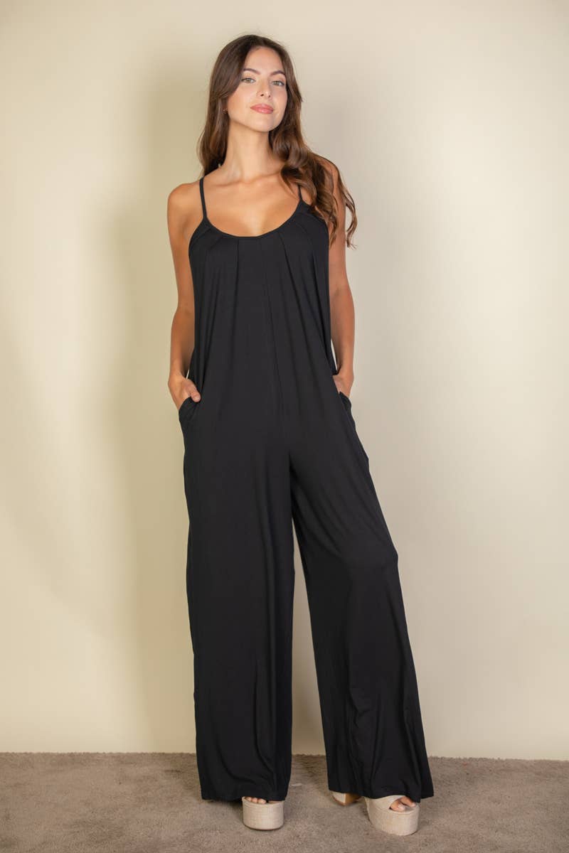 CAPELLA APPAREL - Wholesale Jumpsuit - Women's - Spaghetti strap solid wide jumpsuit1