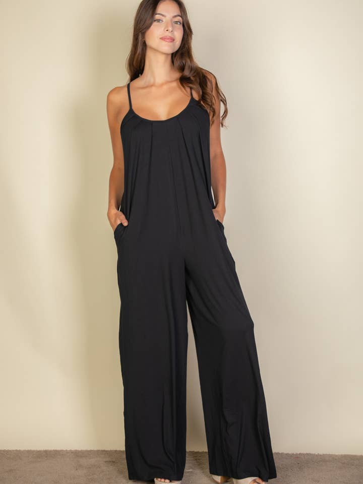 CAPELLA APPAREL - Wholesale Jumpsuit - Women's - Spaghetti strap solid wide jumpsuit1