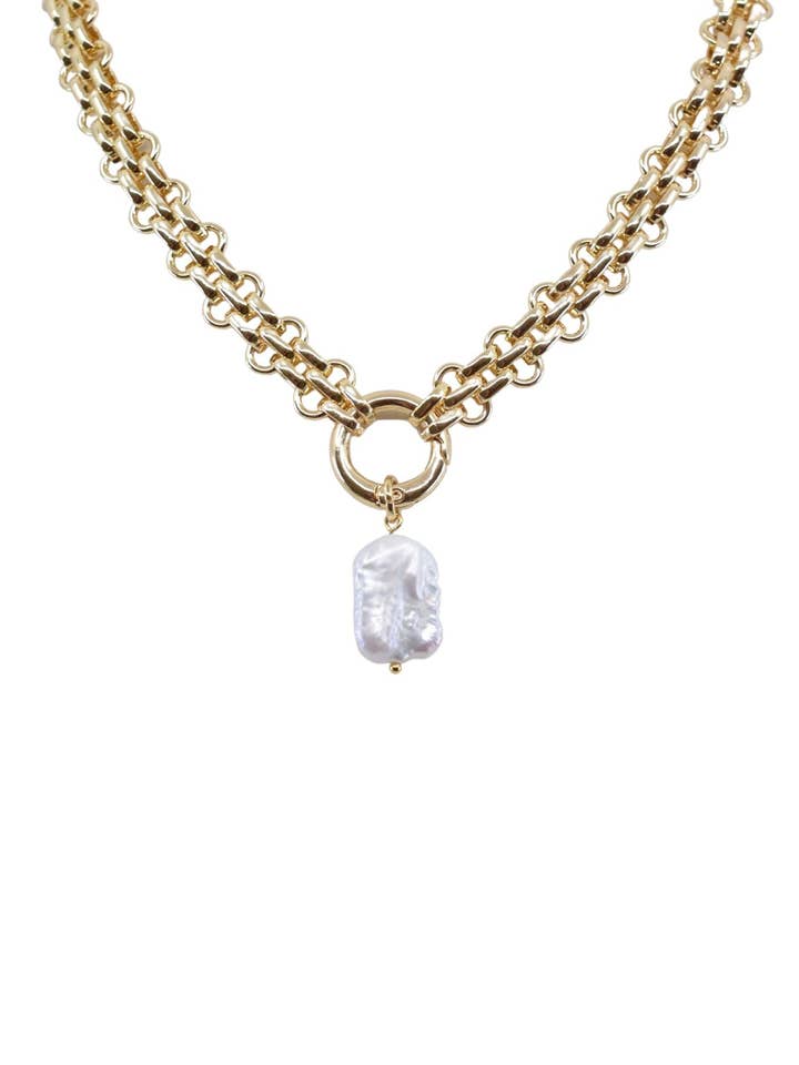 Cubaanse choker met halsketting met parelhanger - goud voor wholesale door A Blonde and Her Bag