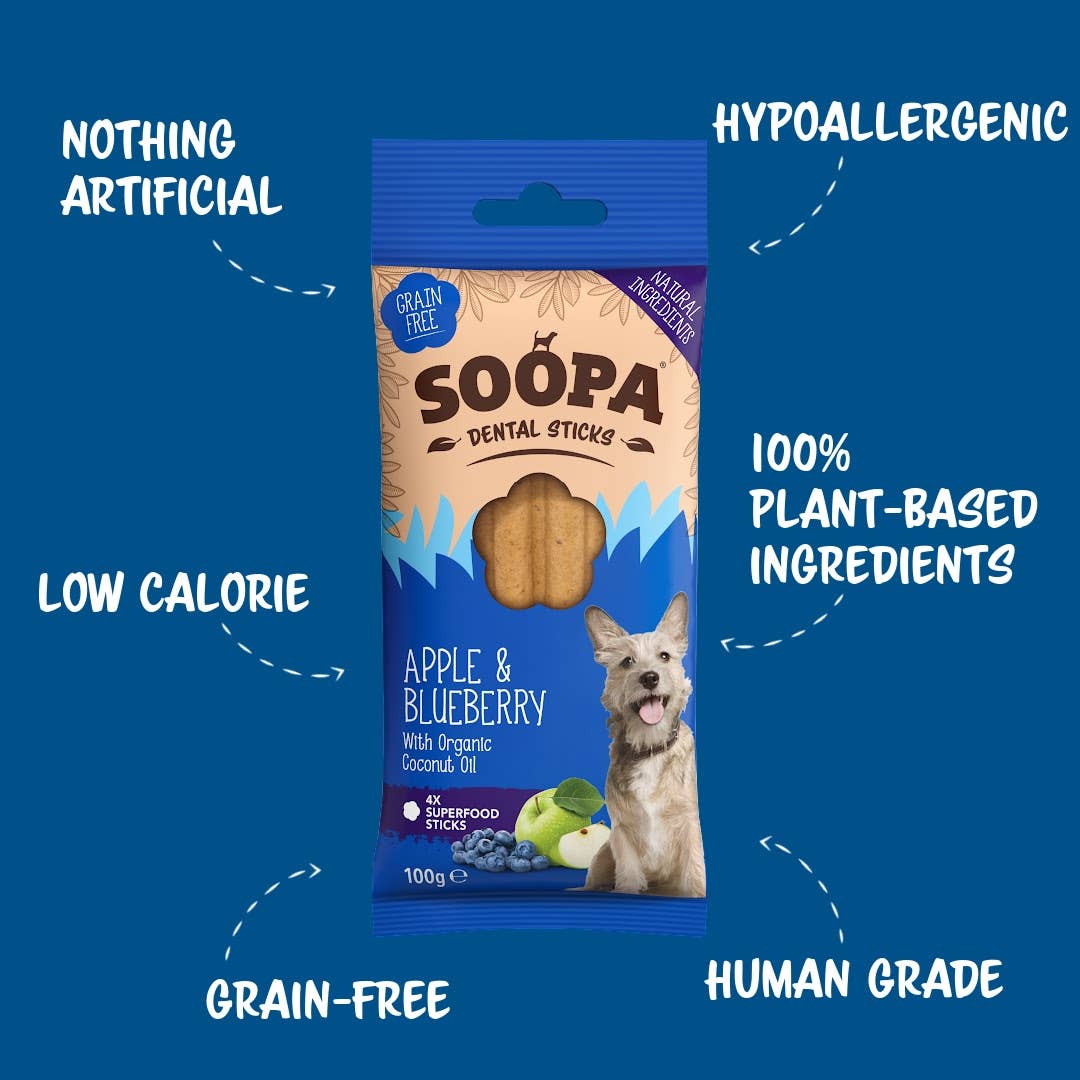 Soopa Europe - Vendita all'ingrosso Snack - Cani - Bastoncini dentali per cani Apple & Blueberry0