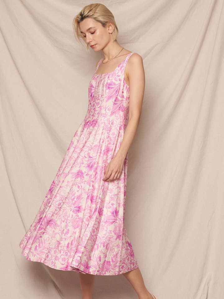 Sleeveless Tropical Print Midi Dress for wholesale by En Crème