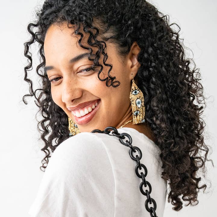 INK + ALLOY - Wholesale Tassel Earrings - Delilah Evil Eye Beaded Fringe Earrings Gold Wholesale1